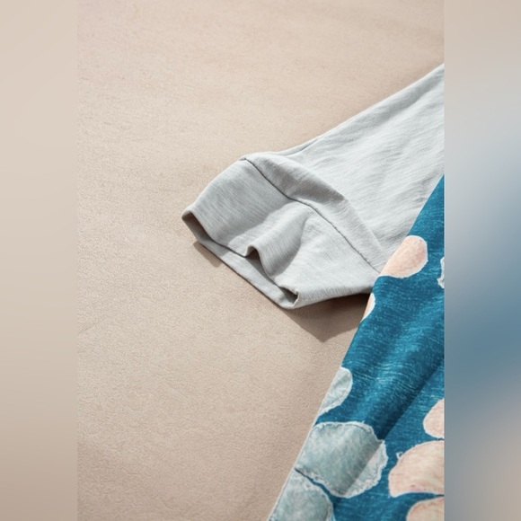 Floral V-Neck Women's Top - Green and Pink - Picture 10 of 15